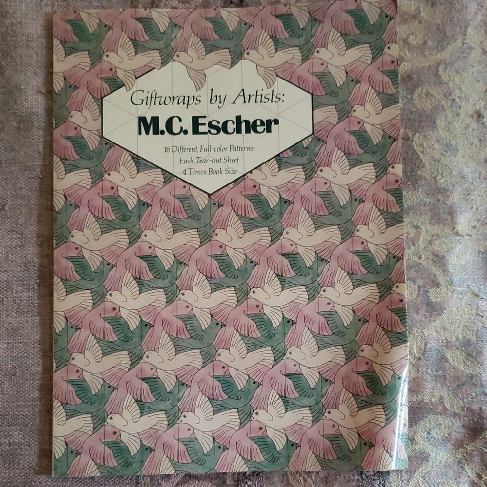 Vintage 80s Book of M.C. Escher Art Gift Wraps with Bird Pattern and 15 More